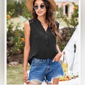 Soteer Sleeveless Tank Top V Neck Button Down Black Color Size M Brand New